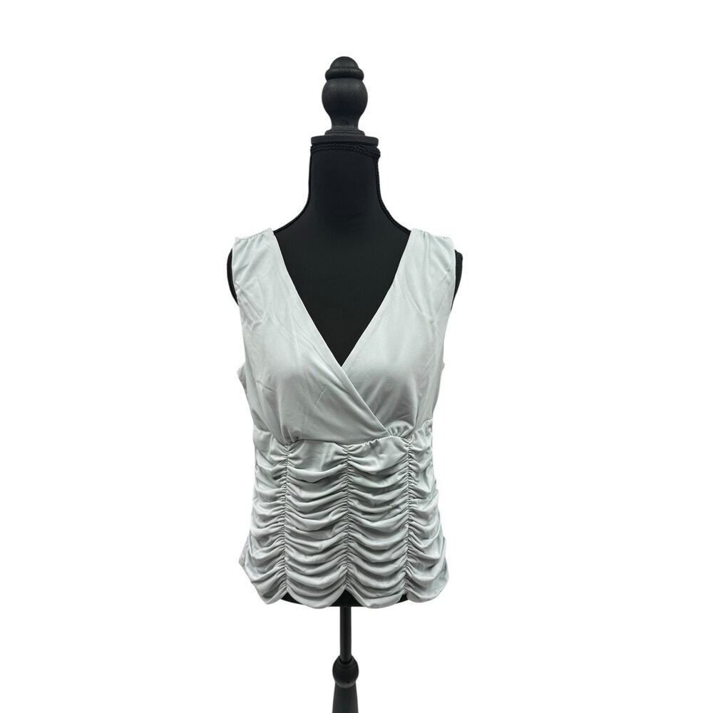 Shape FX Newport News Light Gray Babydoll Ruched Y2K Style Tank Top Womens L New